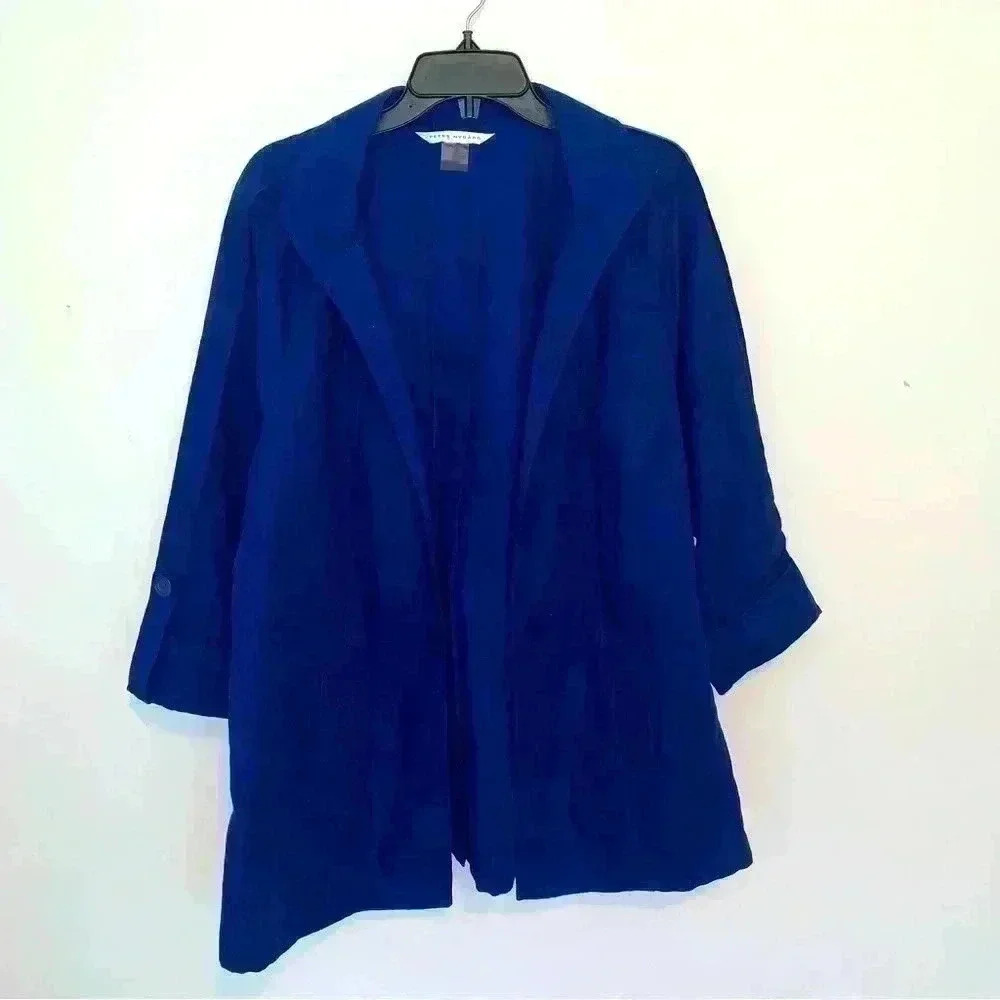 Women’s Peter Nygard Linen Blend Open Front Long Line Coat Size XL‎
